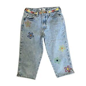 Arizona Jean Co. Vintage 90s Y2K Embroidered Flowers Colorful Denim Capri Jeans